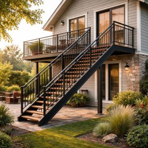 дом с лестницей снаружи на второй