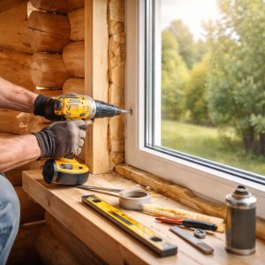 как поставить окна в брусовом доме