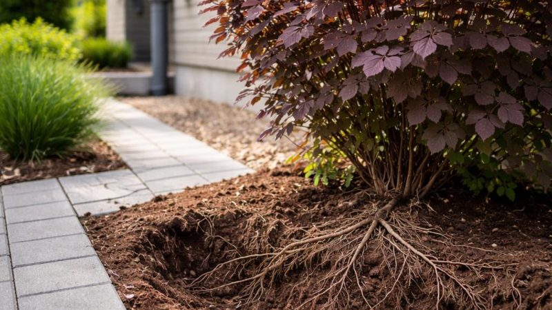 Как корневая система пузыреплодника влияет на посадку рядом с домом, дорожками и коммуникациями